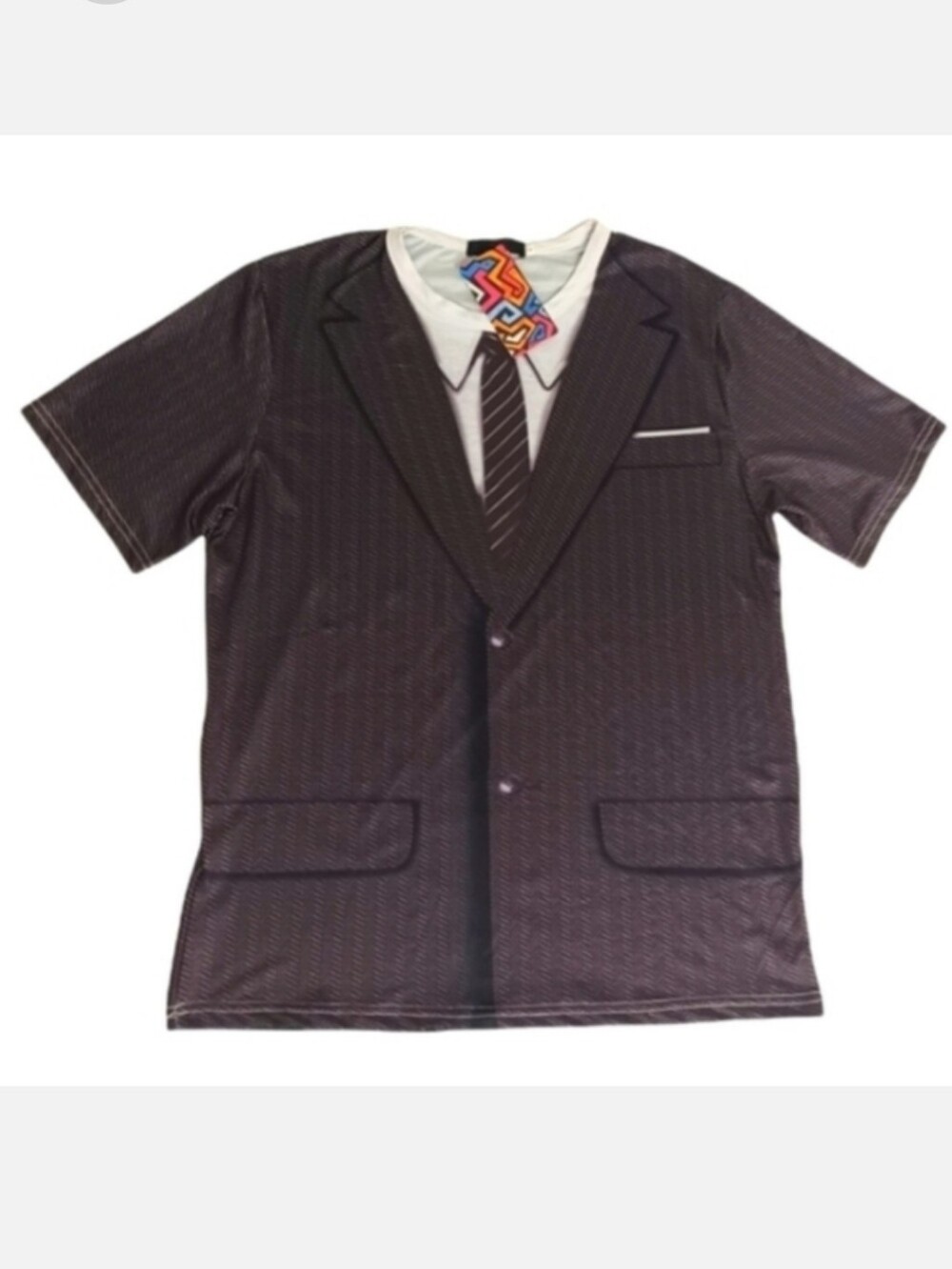 Whatlees 3D Graphic Novelty Tee Business Suit Jacket Tie Dress Shirt Necktie NWT